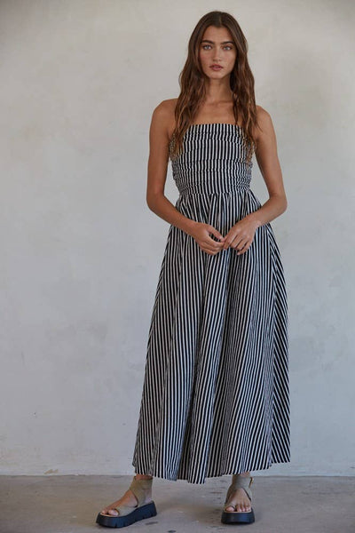 STRIPED FLARE MAXI DRESS