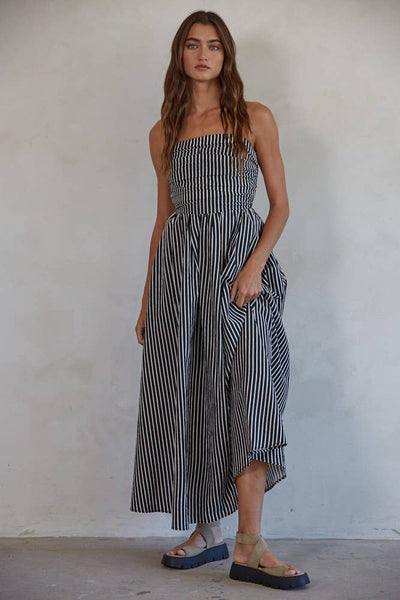 STRIPED FLARE MAXI DRESS