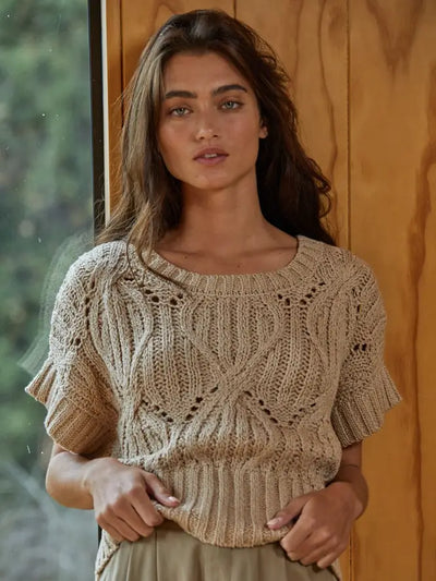 CROCHET KNIT SHORT SLEEVE SWEATER