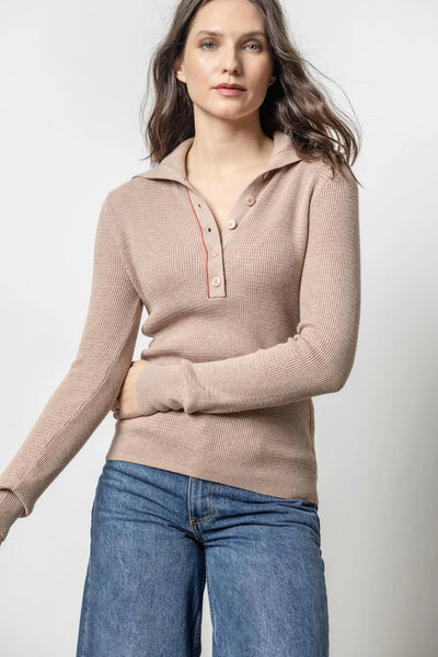 BUTTON COLLAR HENLEY SWEATER