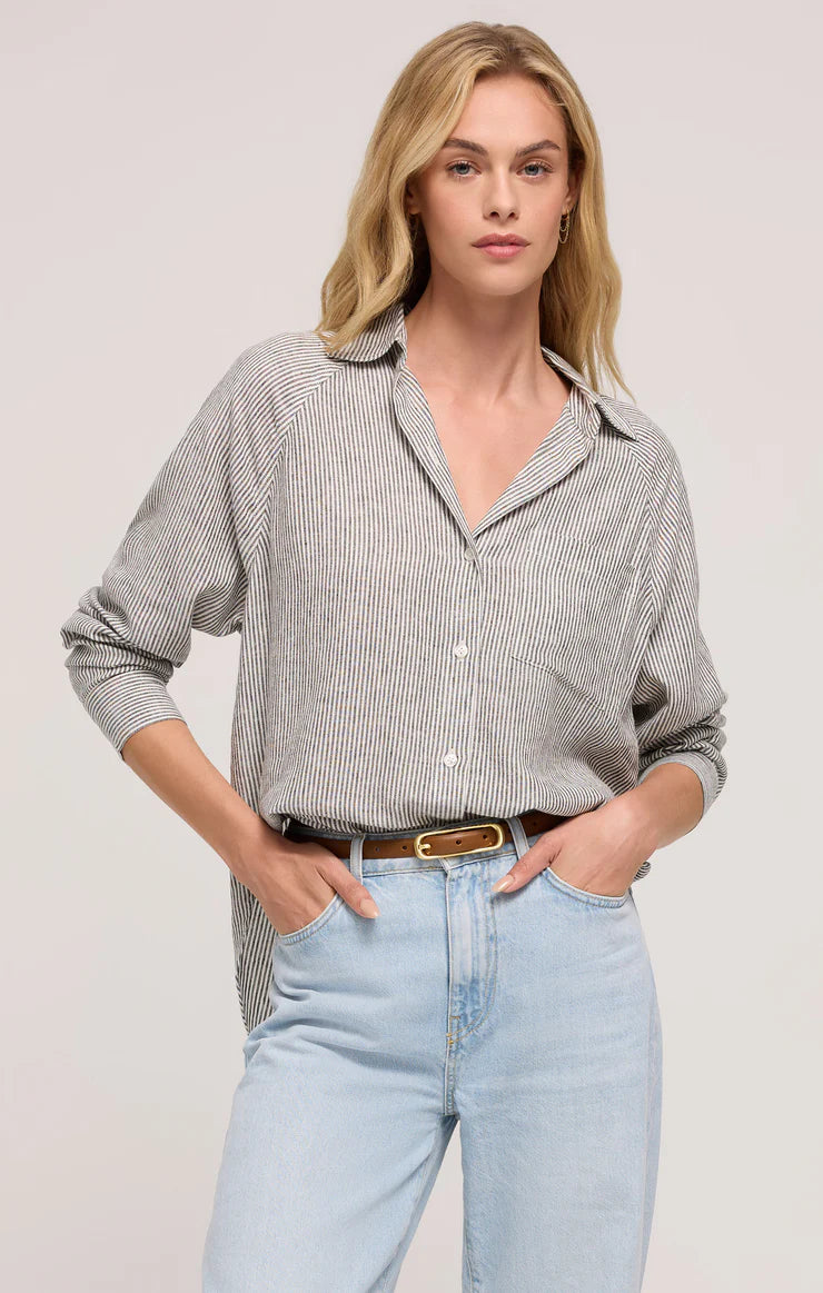 PERFECT LINEN STRIPE BLOUSE